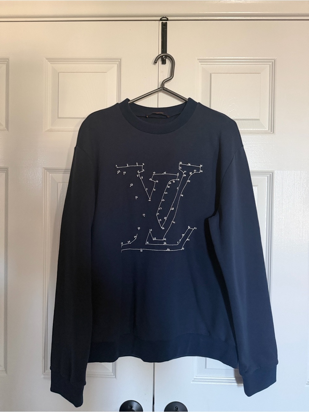 Louis Vuitton Navy Crewneck with Embroidered LV Motif